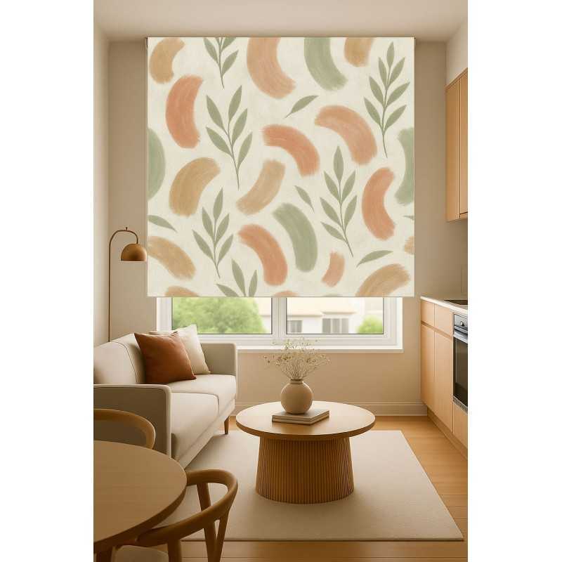 Estor Enrollable Moderno Hojas Beige – Decoración Cocina y Salón