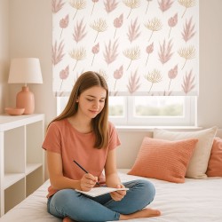 Estor Juvenil Rosa Pampas 007· Hojas Acuarela · Fabricado Artesanalmente.