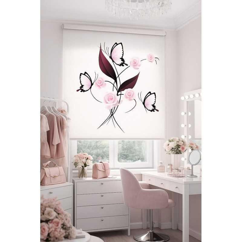 Estor Juvenil Mariposas y Rosas Rosa | Estores Iroa