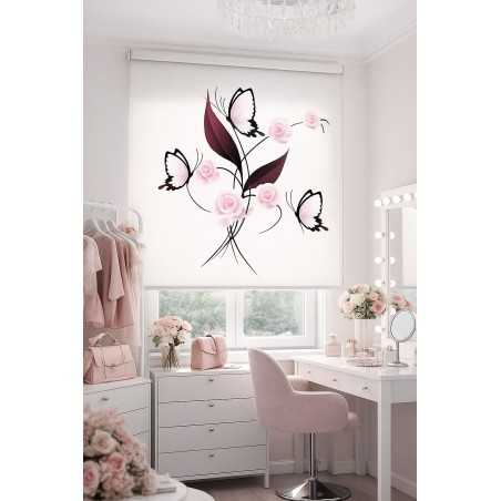 Estor Juvenil Mariposas y Rosas Rosa | Estores Iroa