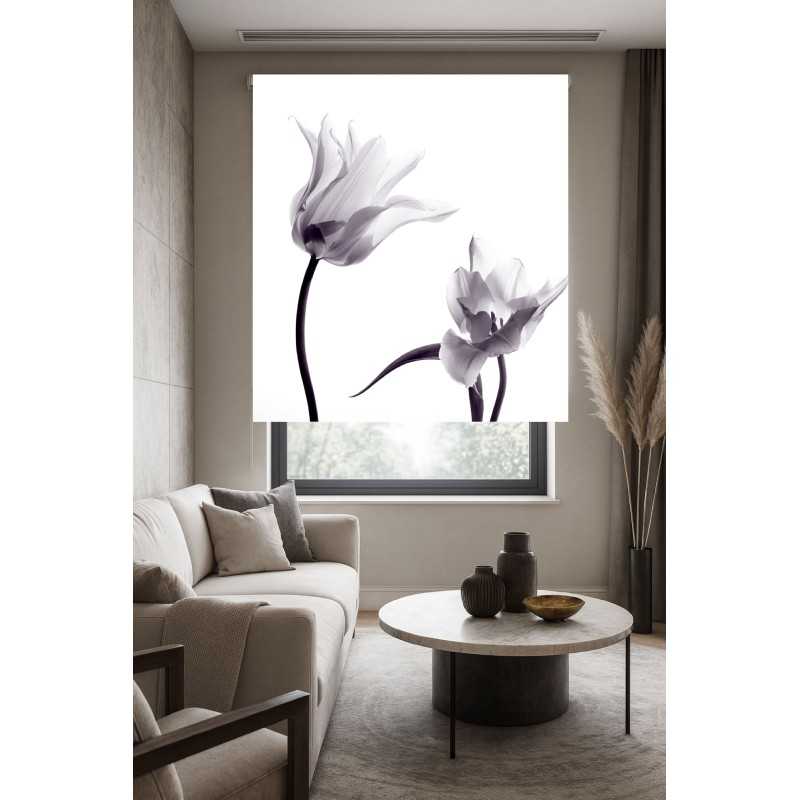 Estor de Tulipanes Blanco y Negro | Elegante y Moderno