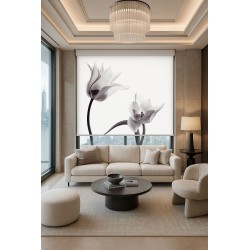 Estor de Tulipanes Blanco y Negro | Elegante y Moderno