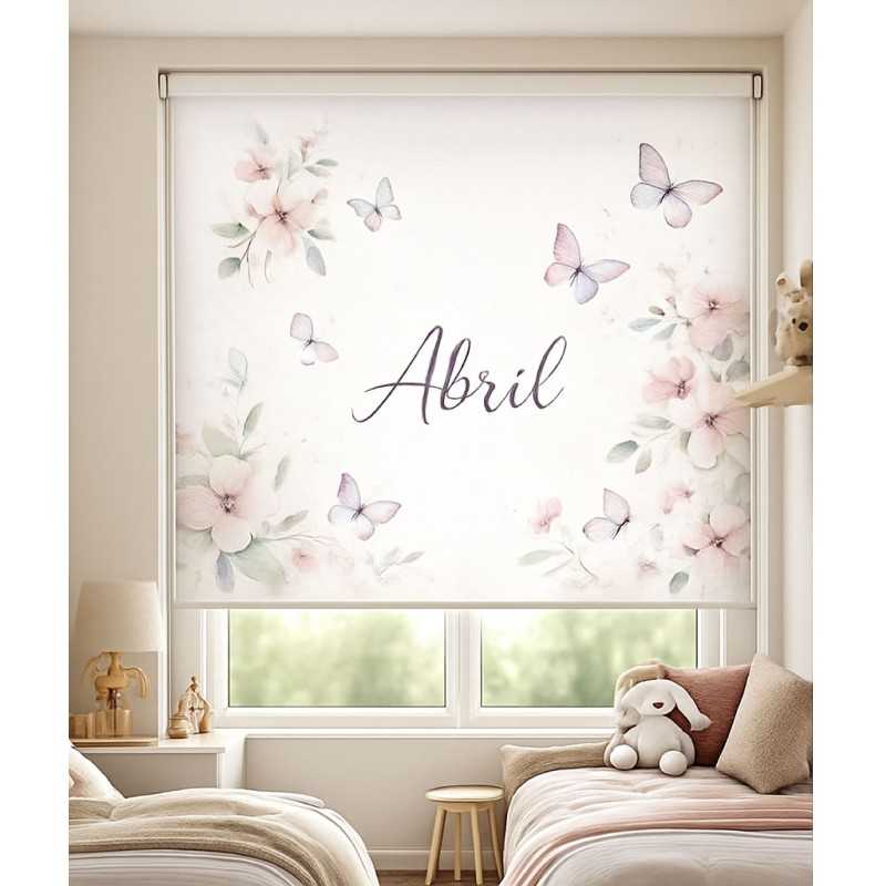 Estor Infantil Personalizado con Nombre – Flores y Mariposas | Estores Iroa