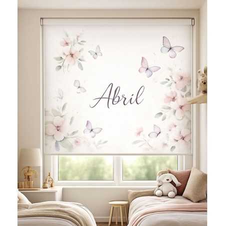 Estor Infantil Personalizado con Nombre – Flores y Mariposas | Estores Iroa