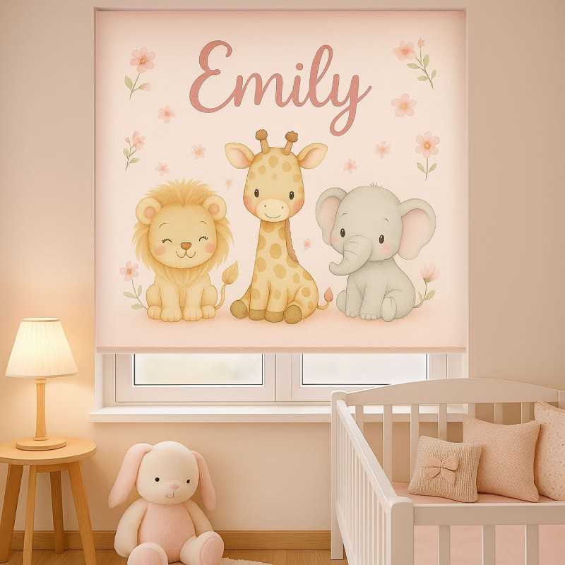 Estor Enrollable Infantil Personalizado | Animales Bebé Rosa
