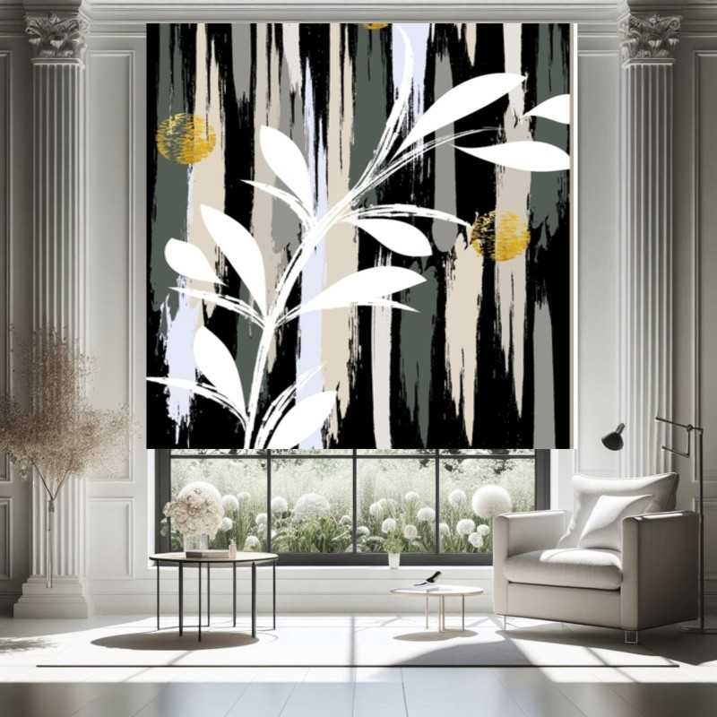 Estor Enrollable Modern Art – Diseño Abstracto Hojas & Gold- Estores Iroa