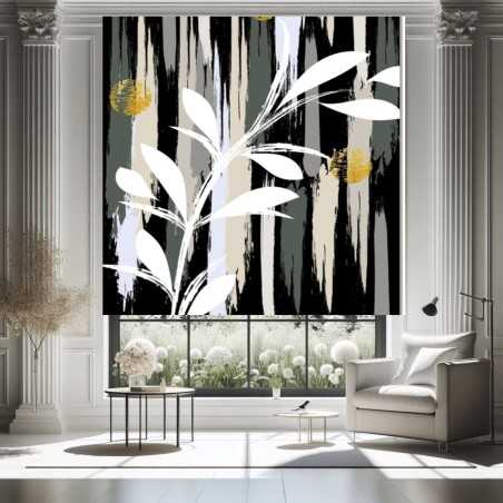 Estor Enrollable Modern Art – Diseño Abstracto Hojas & Gold- Estores Iroa