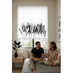 Estor Moderno Blanco y Negro | Diseño Minimalista Botánico | A Medida