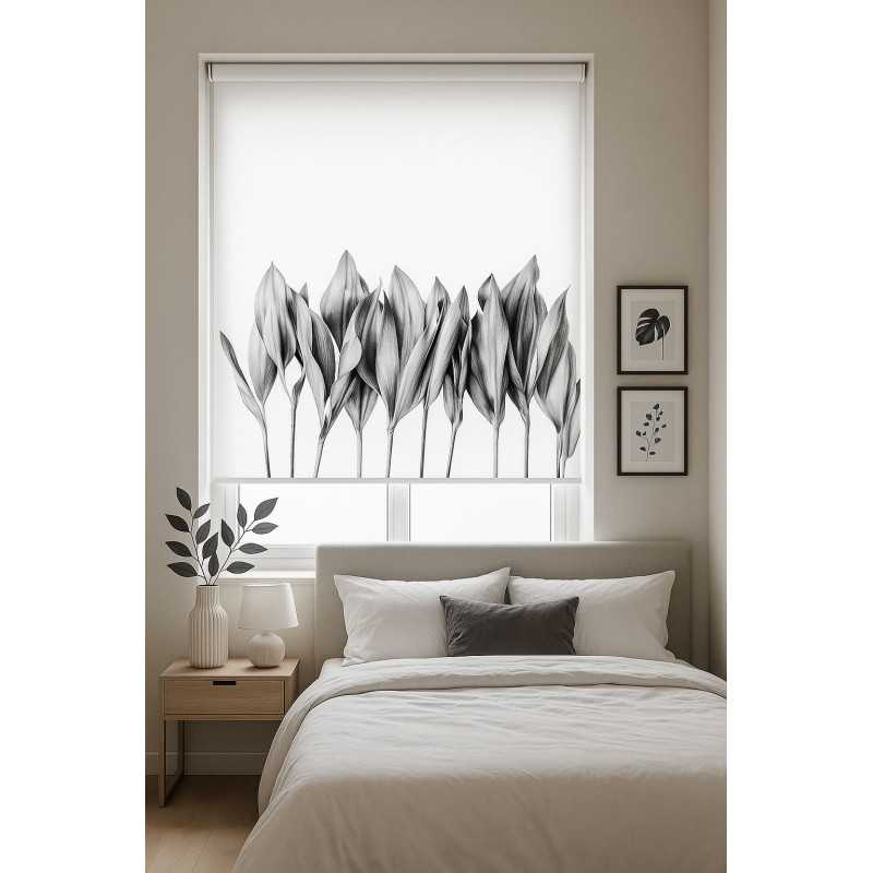 Estor Moderno Blanco y Negro | Diseño Minimalista Botánico | A Medida