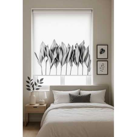 Estor Moderno Blanco y Negro | Diseño Minimalista Botánico | A Medida