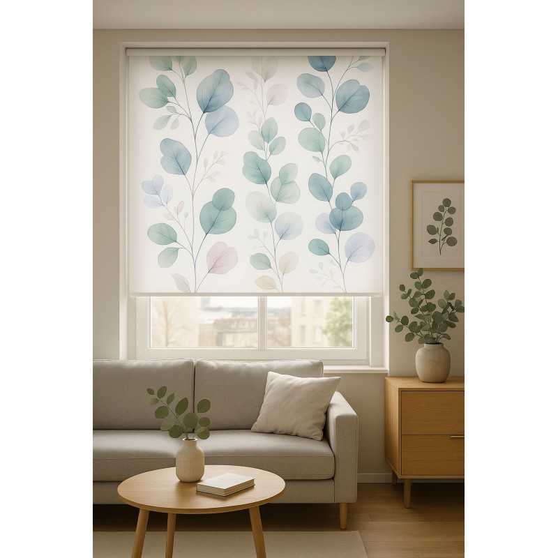 Estor Enrollable Moderno a Medida | Botánico Acuarela Azul-Verde