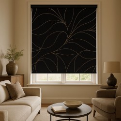 Estor Enrollable Negro con Líneas Doradas – A Medida y Estampación Digital Premium