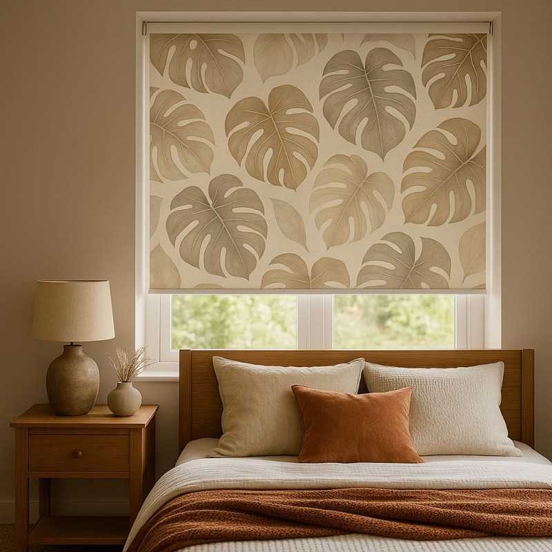Estor Enrollable Hojas Monstera · Diseño Botánico en Tonos Arena | A Medida