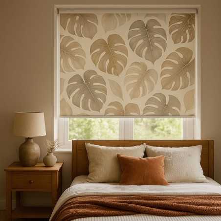 Estor Enrollable Hojas Monstera · Diseño Botánico en Tonos Arena | A Medida