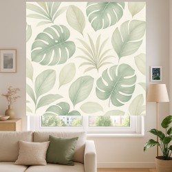 Estor Enrollable Hojas Monstera Verde Calma · Diseño Natural & A Medida