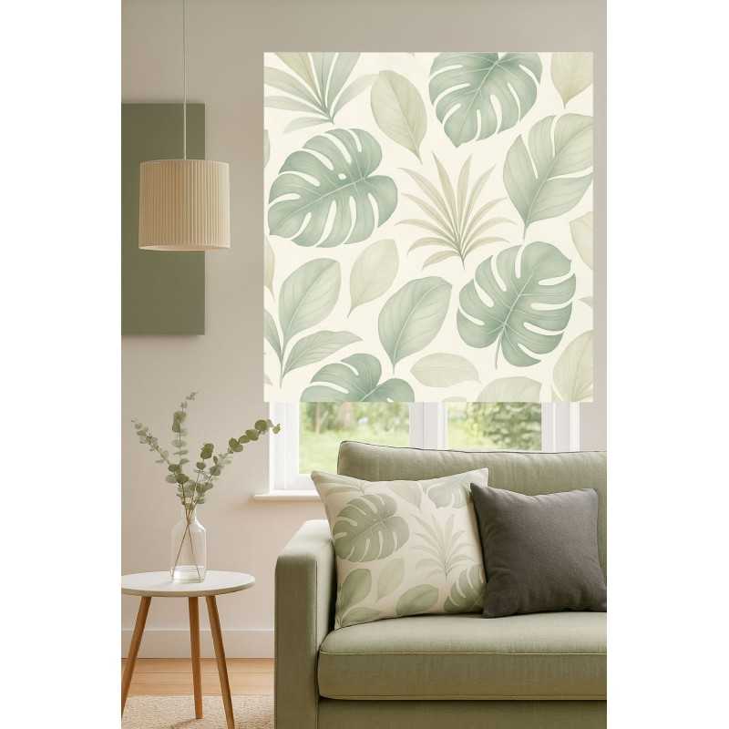 Estor Enrollable Hojas Monstera Verde Calma · Diseño Natural & A Medida