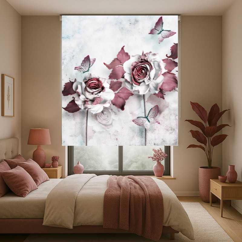 Estor Floral 3D Rosas y Mariposas · Premium y A Medida