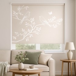 stor Enrollable Ramas 01-26 · Pájaros Blancos sobre Beige | A Medida