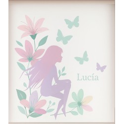 Estor Infantil Personalizado con Nombre · Hada con Flores y Mariposas · A Medida · Tejido Premium y Estampación Digital HD