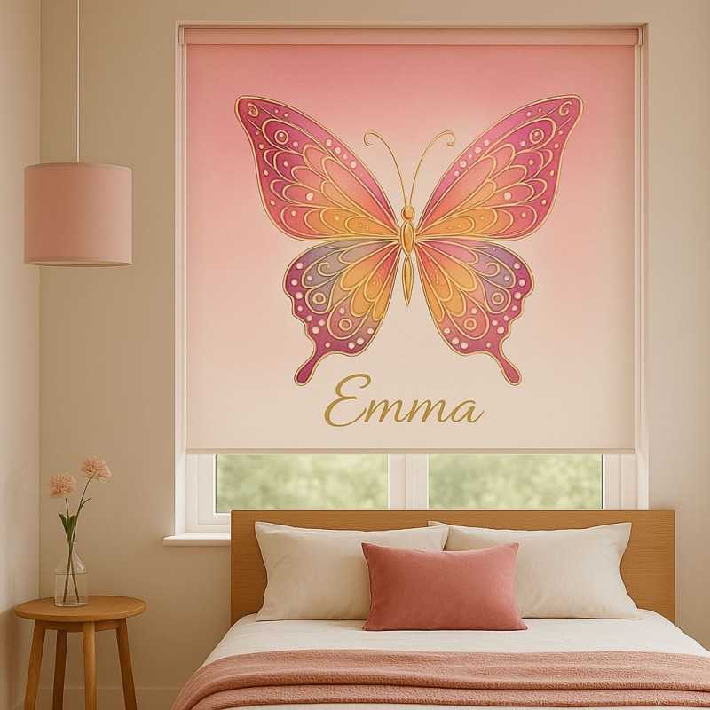 Estor enrollable juvenil mariposa personalizado con nombre | Estores Iroa