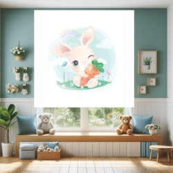 Estor Enrollable Infantil Animales Diseño Conejito Azul Pastel Ideal para Habitación de Bebés y Niños