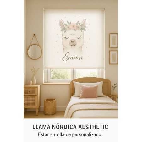 Estor Infantil Personalizado Llama Nórdica | Estores para Niñas | Hecho a Medida