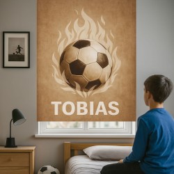 Estor infantil personalizado fútbol con nombre | Balón en llamas
