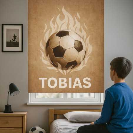 Estor infantil personalizado fútbol con nombre | Balón en llamas