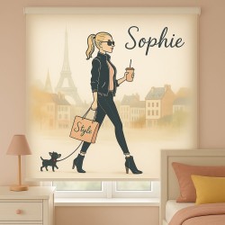Estor juvenil personalizado para chicas | Diseño Paris Chic con nombre | Estores IROA
