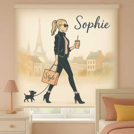 Estor juvenil personalizado para chicas | Diseño Paris Chic con nombre | Estores IROA