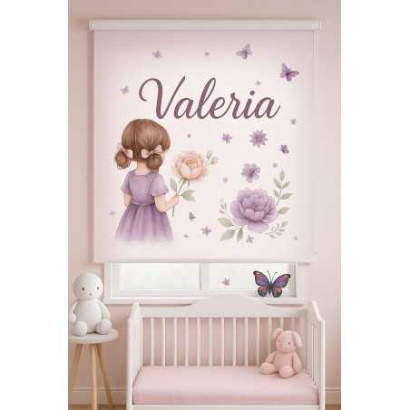 Estor Infantil Personalizado con Nombre y Flores | Estor Enrollable Bebé Niña