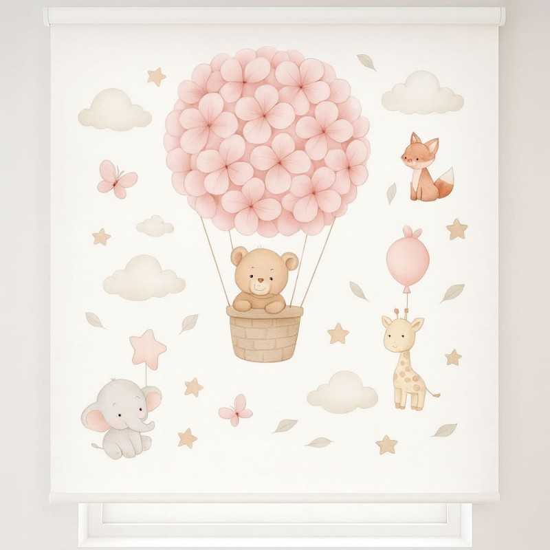 Estor Enrollable Infantil Niña con Animales | Habitación Bebé Rosa