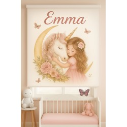 Estor Infantil Personalizado con Nombre – Unicornio y Niña | Luna Dorada | Estores Enrollables Niña