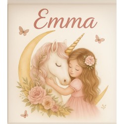 Estor Infantil Personalizado con Nombre – Unicornio y Niña | Luna Dorada | Estores Enrollables Niña
