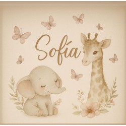Estor Infantil Personalizado Sofía Elefante y Jirafa | Bebé Niña