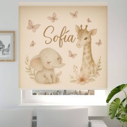 Estor Infantil Personalizado Sofía Elefante y Jirafa | Bebé Niña