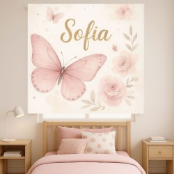 Estor Infantil Personalizado con Nombre | Modelo Mariposa Rosa – ESTORES IROA