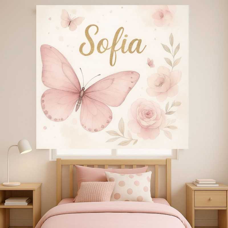 Estor Infantil Personalizado con Nombre | Modelo Mariposa Rosa – ESTORES IROA