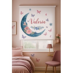 Estor juvenil personalizado Valeria | Luna y mariposas en acuarela
