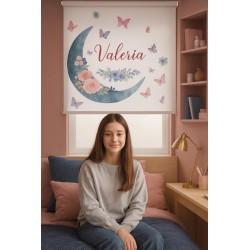 Estor juvenil personalizado Valeria | Luna y mariposas en acuarela
