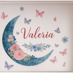 Estor juvenil personalizado Valeria | Luna y mariposas en acuarela