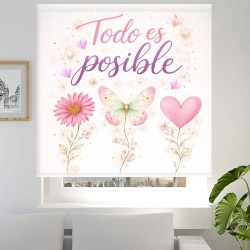 Estor enrollable juvenil para chicas con frase Todo es Posible| Estores Iroa