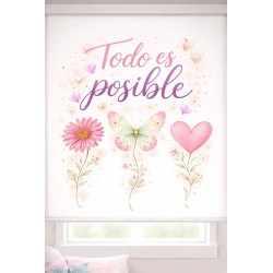 Estor enrollable juvenil para chicas con frase Todo es Posible| Estores Iroa