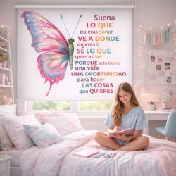Estor enrollable juvenil para chicas con frase motivadora | Decoración habitación adolescente | Estores Iroa