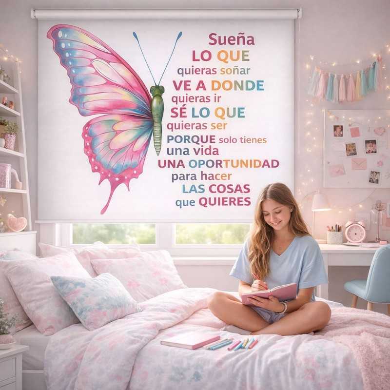 Estor enrollable juvenil para chicas con frase motivadora | Decoración habitación adolescente | Estores Iroa