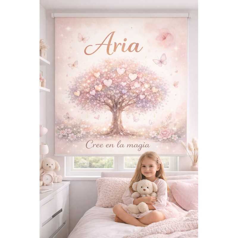 Estor Enrollable Infantil Personalizado con Nombre | Árbol de Corazones – Estores Iroa