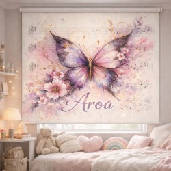Estor Enrollable Infantil y Juvenil Personalizado con Nombre – Mariposa Musical Acuarela | Estores Iroa