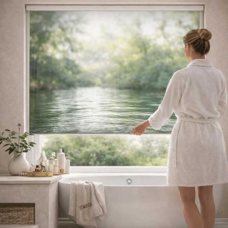 Estor Enrollable de Baño a Medida con Diseño de Río | Translúcido, Opaco o Screen