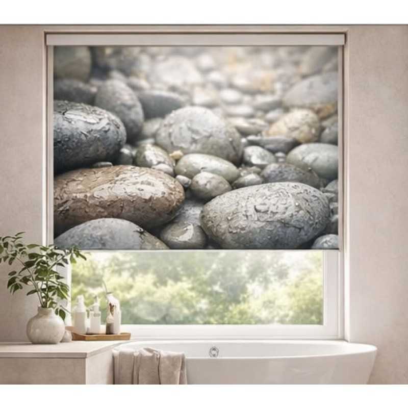 Estor Enrollable de Baño a Medida con Diseño de Piedras | Fabricado en España