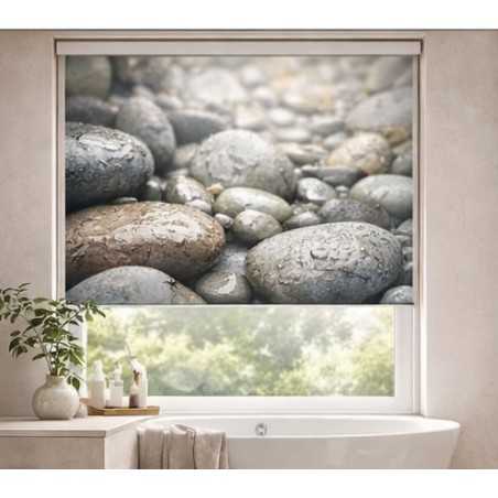 Estor Enrollable de Baño a Medida con Diseño de Piedras | Fabricado en España